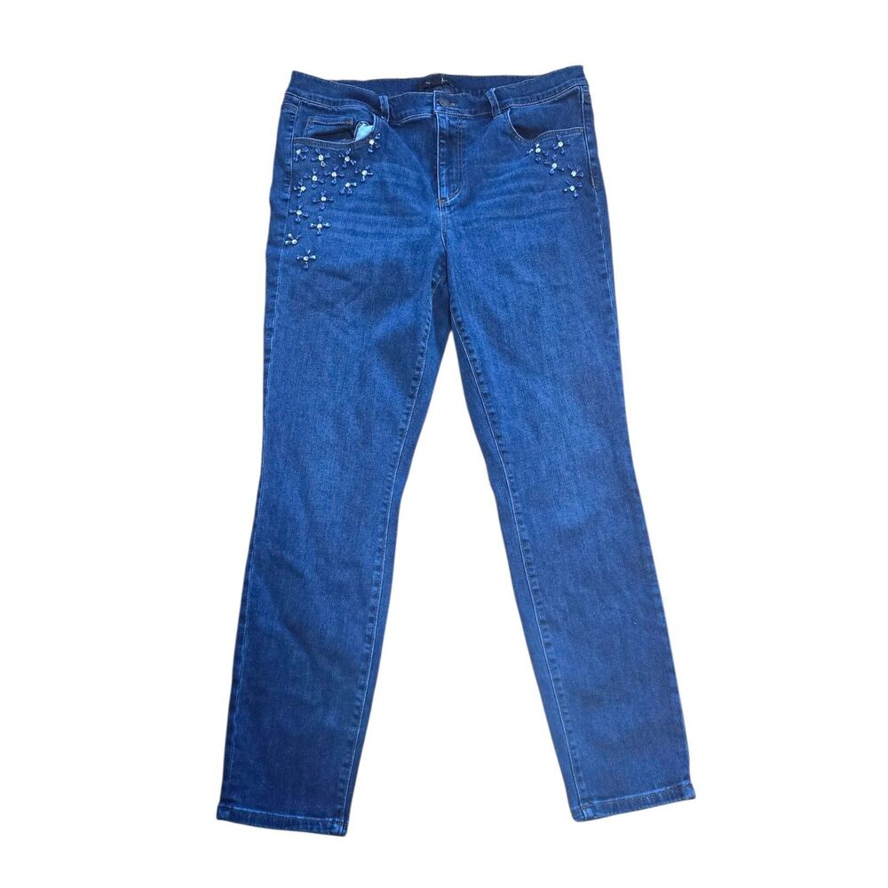 Ann Taylor Modern Fit Jeans Size 14 Blue Denim Rhinestone Floral  Embellished